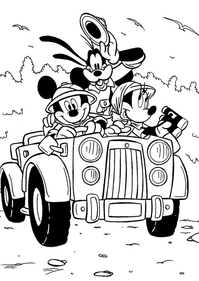 kolorowanka Myszka Miki, Minnie i Goofy jadą samochodem, malowanka do wydruku dla dzieci nr 39